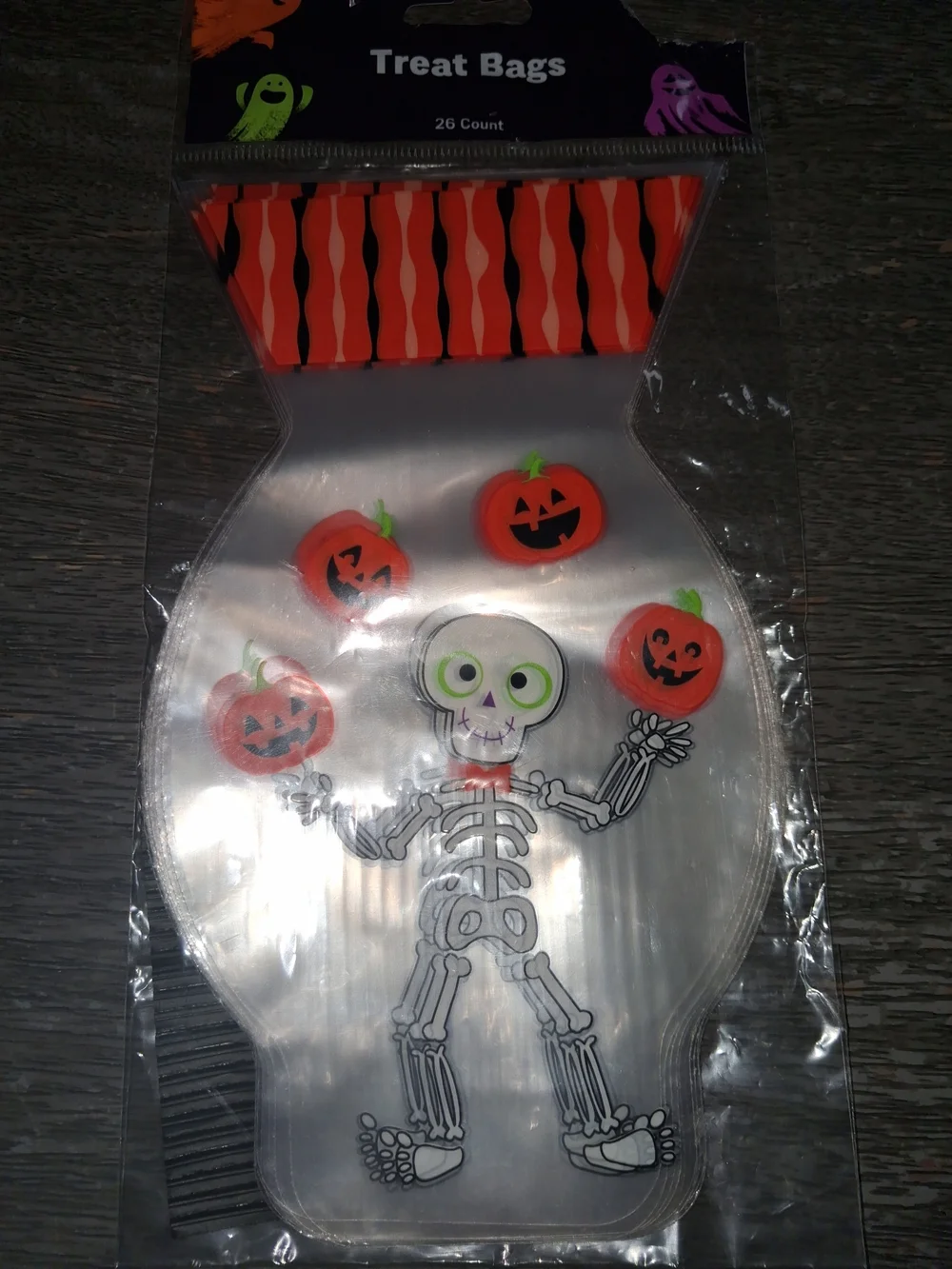 Treat Bags - Halloween Skeleton Pumpkin Design - Orange and White